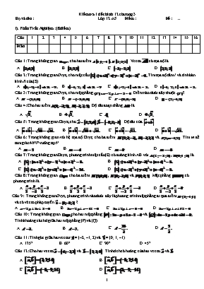 Bộ đề kiểm tra 1 tiết Chương 3 môn Hình học Lớp 12